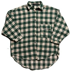 Lioness Forest Green and Cream Plaid Button-Up Shirt
